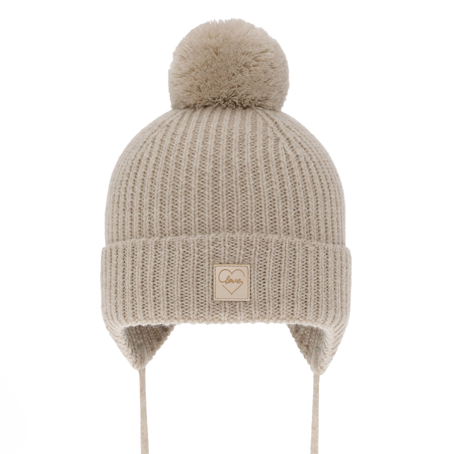 Căciulă de iarnă bej pentru fete din 100% lână merino extra fină, căptușită cu polar din lână Hakkari