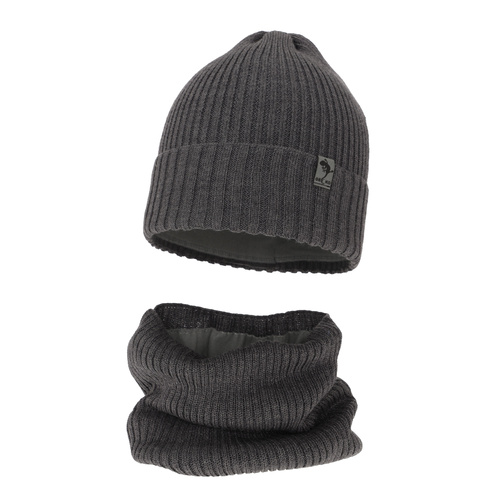 Set de iarnă pentru băieți: Căciulă și fular circular din lână merino gri Gecko
