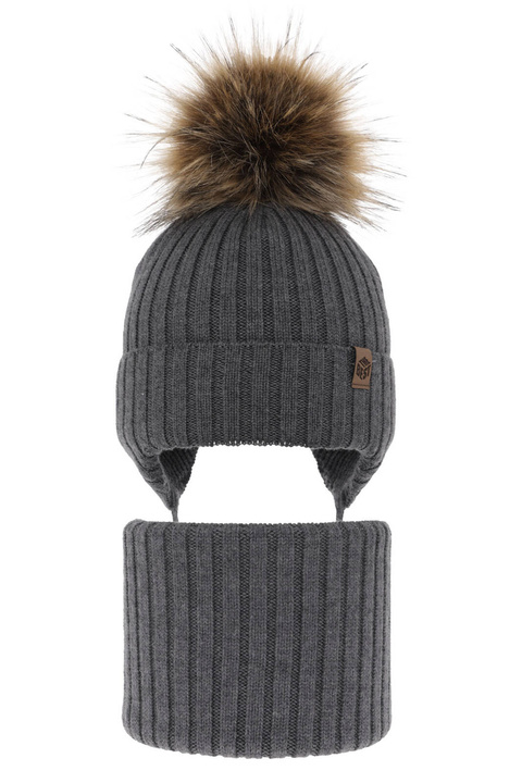 Set de iarnă pentru băieți: Căciulă și fular circular gri din 100% lână merino extra fină Juno