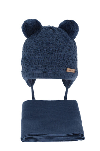 Set de iarnă pentru băieți: Căciulă și fular albastru cu doi pomponi Franki