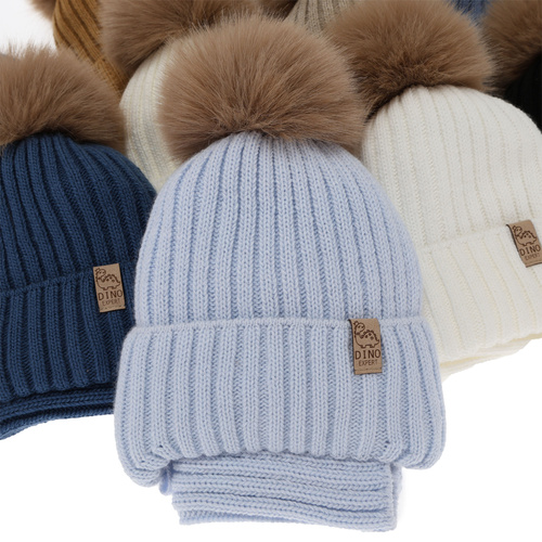 Set de iarnă pentru băieți: Căciulă și fular circular, camel, cu pompon, Bagil