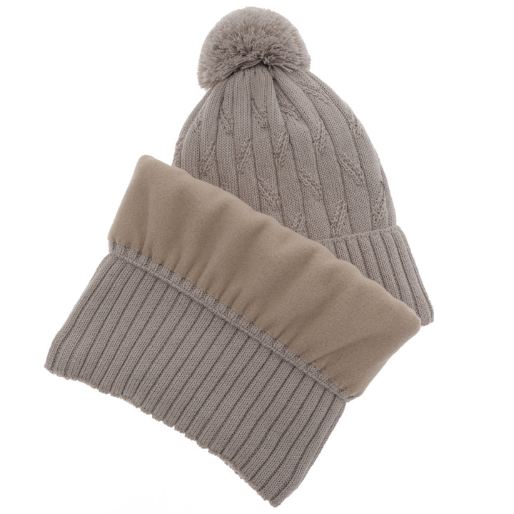 Set de iarnă pentru băieți: Căciulă și fular circular negru cu pompon din lână merino Talar
