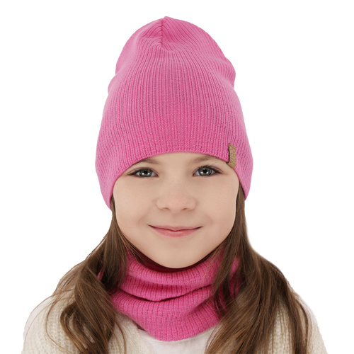 Set de primăvară-toamnă pentru fete: căciulă și fular circular violet 100% lână merino extra fină Ricona