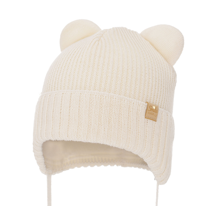 Căciulă de iarnă pentru fete ecru din lână merino Shira