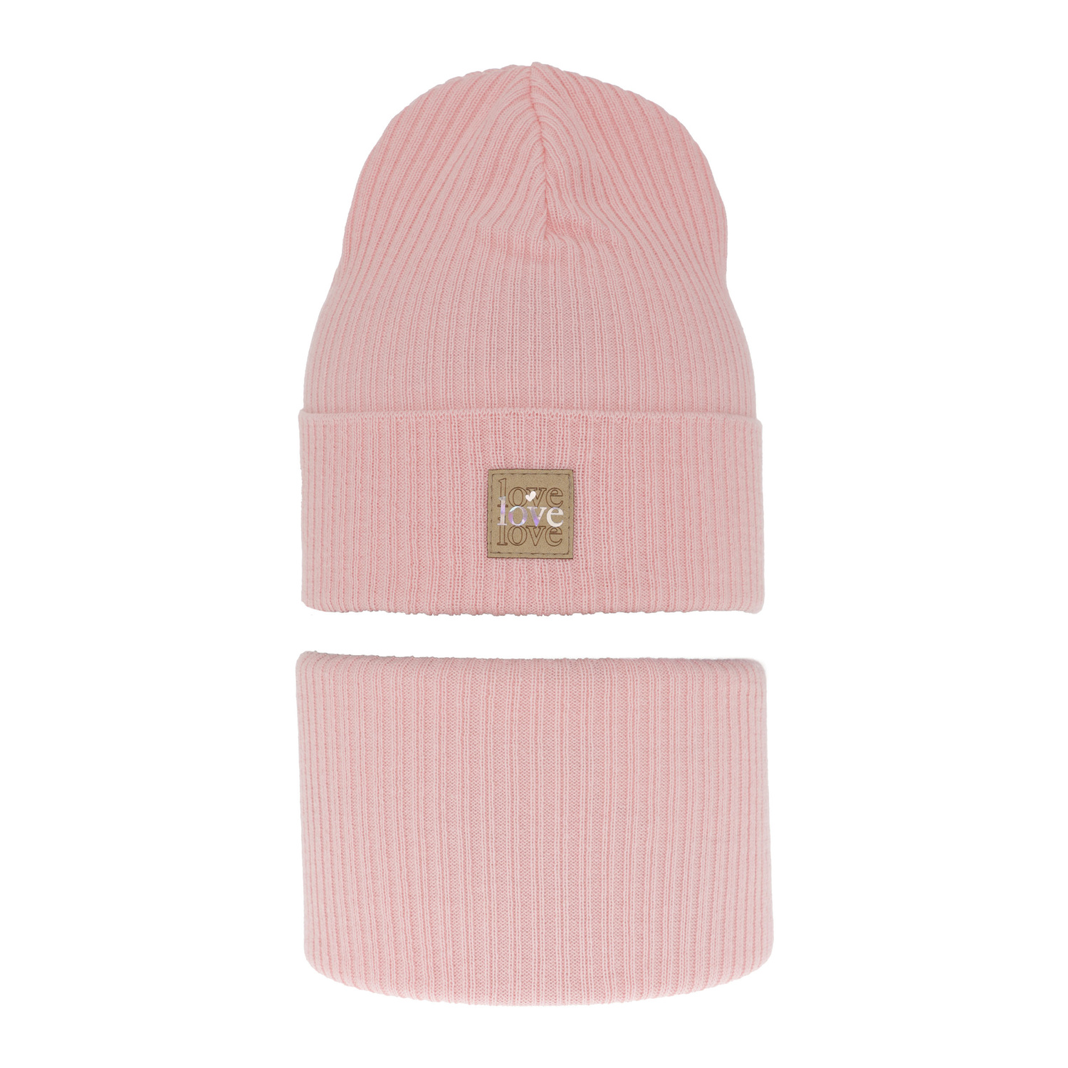 Set de primăvară-toamnă pentru fete: căciulă și fular circular, cu bumbac, roz Furora