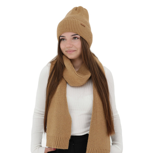 Set de iarnă pentru femei: căciulă și fular, camel, cu lână merino, Seala