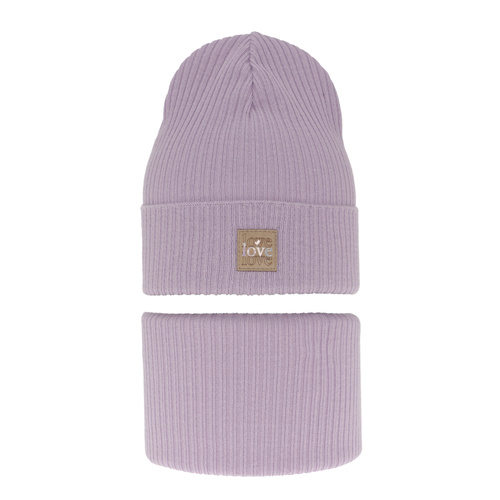 Set de primăvară-toamnă pentru fete: căciulă și fular circular, cu bumbac, violet Furora