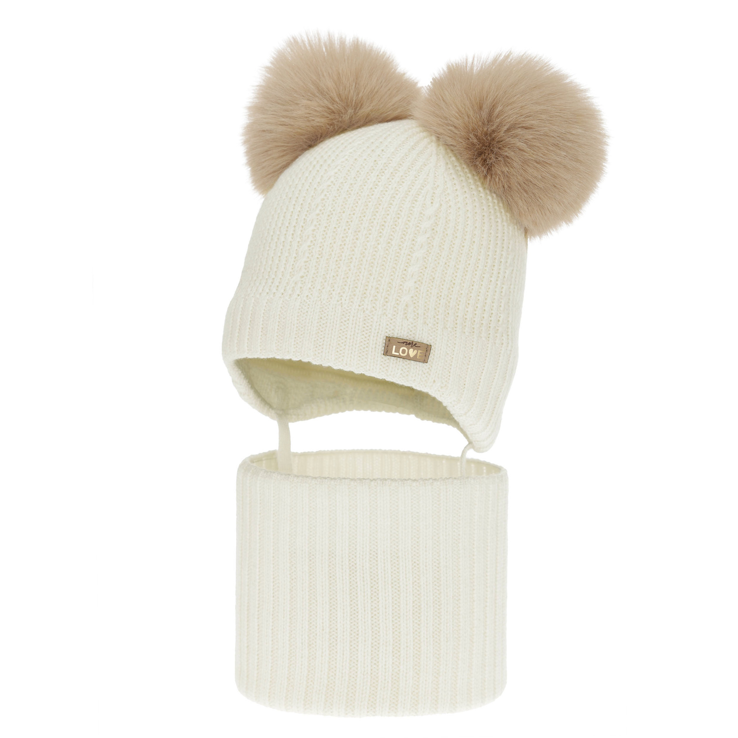 Set căciulă și fular pentru fete, iarnă, crem, 100% lână merino, căptușit cu fleece de lână, Lumia