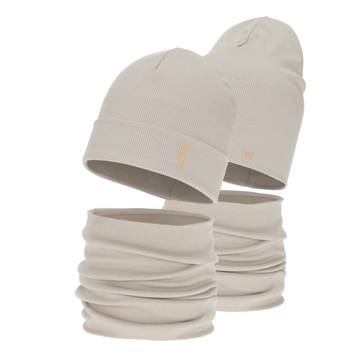 Set de primăvară-toamnă pentru fete: căciulă și fular circular, bej, din bumbac, Carina