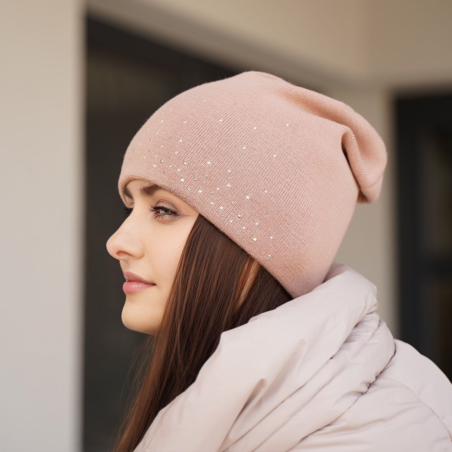 Căciulă de iarnă roz pentru femei din lână merino Minerwa