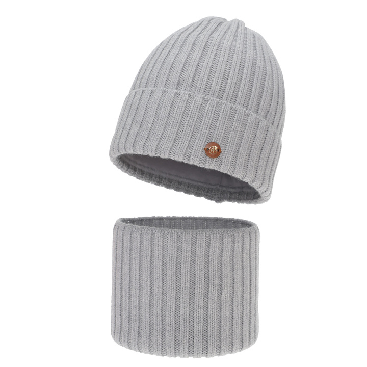 Set de iarnă pentru fete: căciulă și fular circular, bej, 100% lână merino, căptușit cu bumbac, Vanira