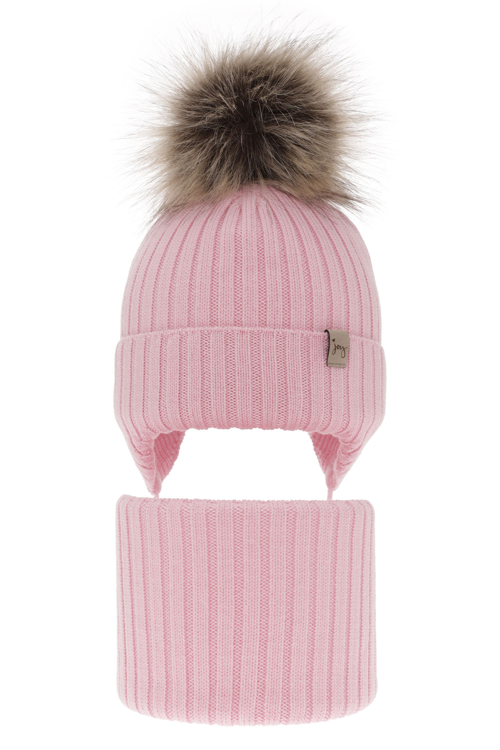 Set de iarnă pentru fete: căciulă și fular circular roz, 100% lână merino extra fină Junika