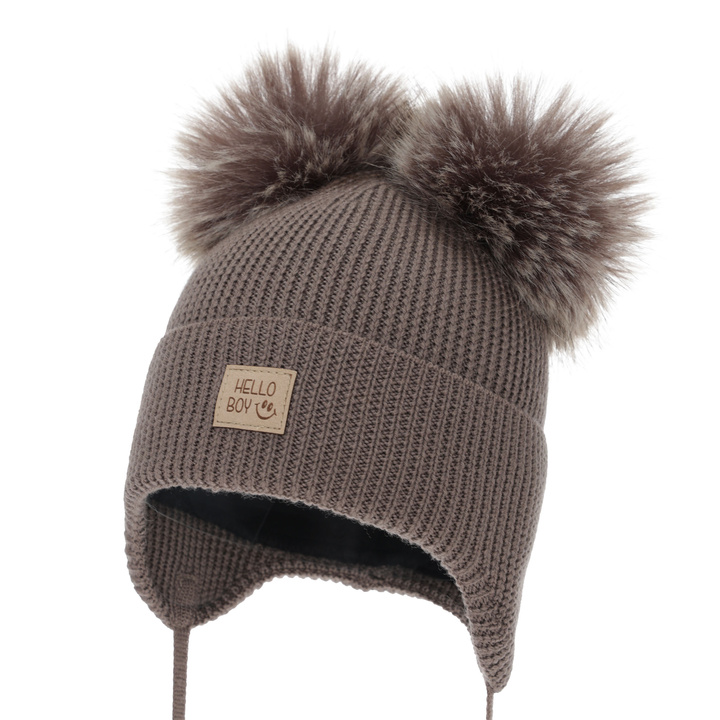 Căciulă de iarnă pentru băieți, albastră, 100% lână merino, căptușit cu fleece din lână, Tambor