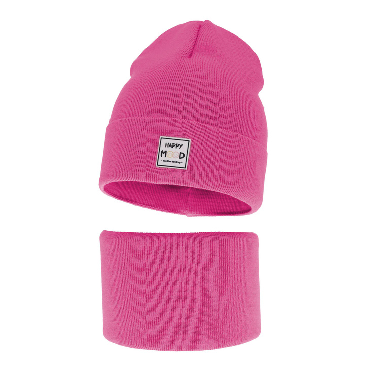 Set de primăvară-toamnă pentru fete: căciulă și fular circular, cu bumbac, roz Mersila