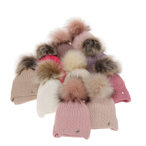 Set de iarnă pentru fete căciulă și fular roz cu pompon Amana