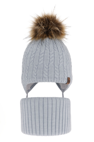 Set de iarnă pentru băieți: Căciulă și fular circular bleu cu pompon Indigo