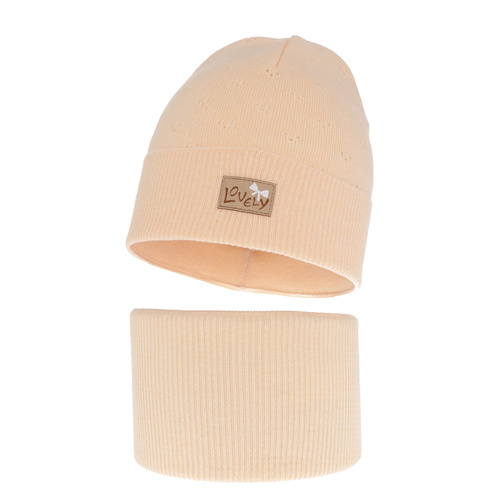 Set de primăvară-toamnă pentru fete: căciulă și fular circular, cu bumbac, portocaliu Alisa