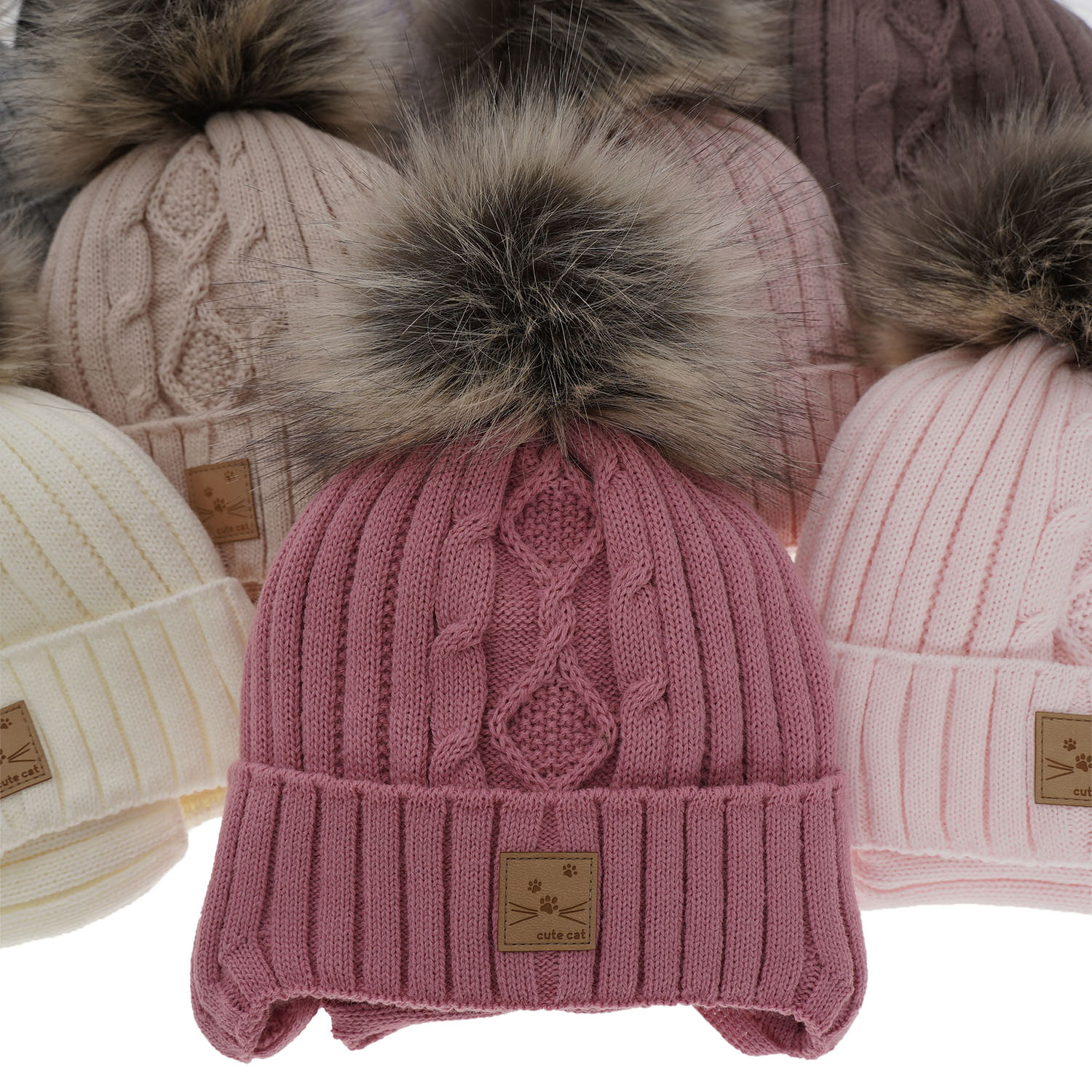 Set de iarnă pentru fete: căciulă și fular circular roz cu pompon Aida