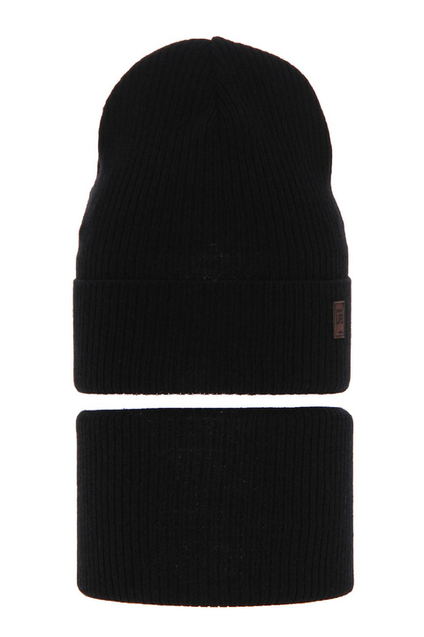 Set primăvară-toamnă pentru băieți: Căciulă și fular circular, cu bumbac, negru Dragon