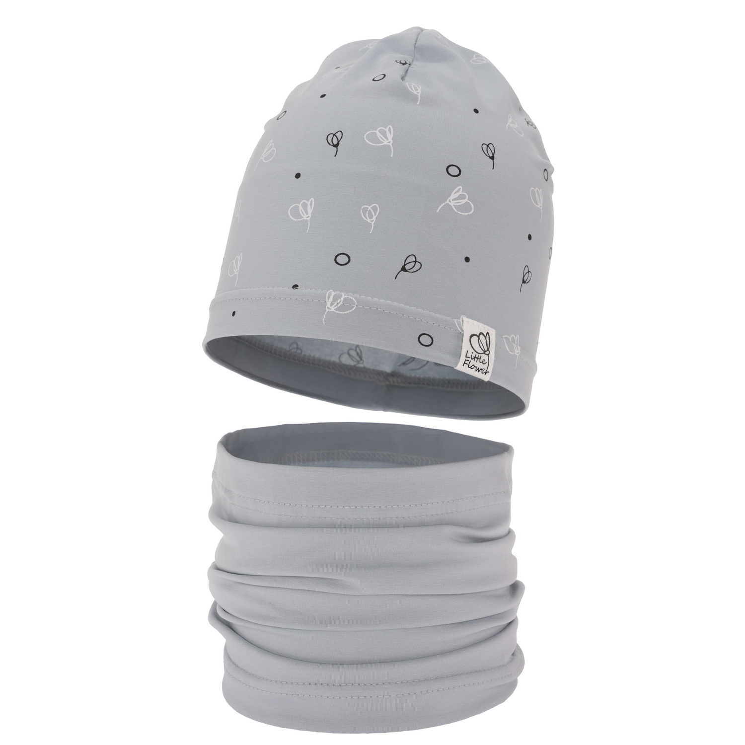 Set de primăvară-toamnă pentru fete bumbac: căciulă și fular circular gri Fiora