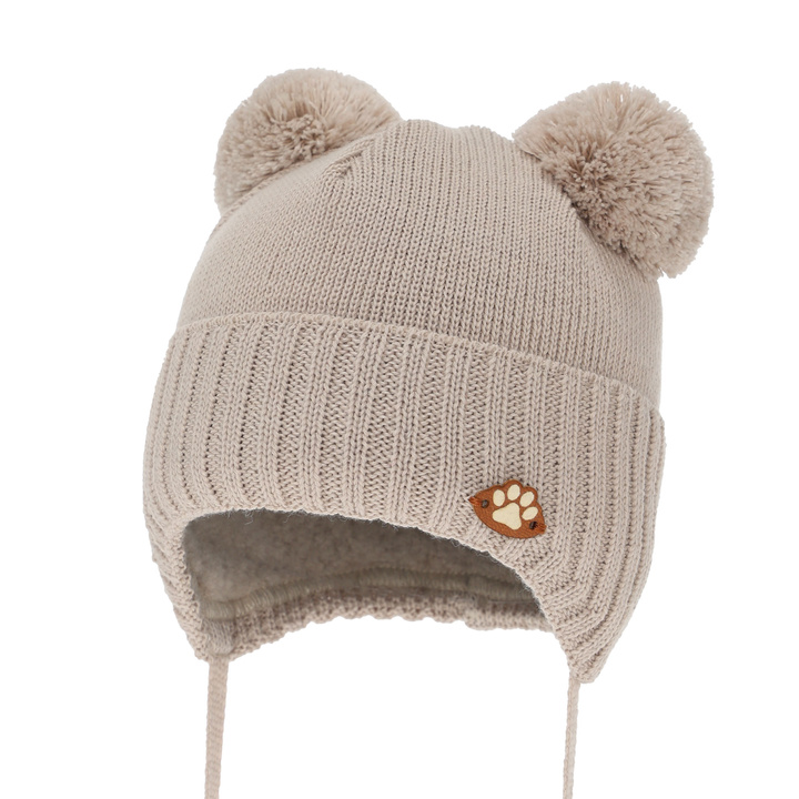 Căciulă de iarnă pentru băieți, cu urechi, cu lână merino, beige, Rimini