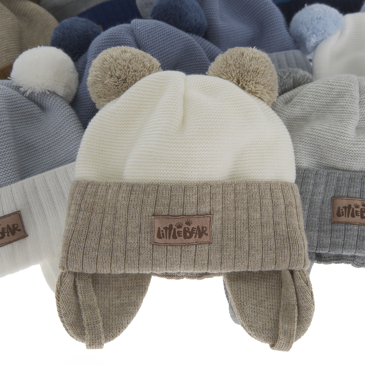 Căciulă de primăvară-toamnă pentru băieți bej cu 2 pompoane Gigant