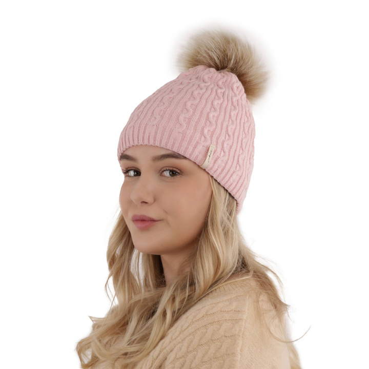 Căciulă de iarnă pentru femei roz cu pompon Xena