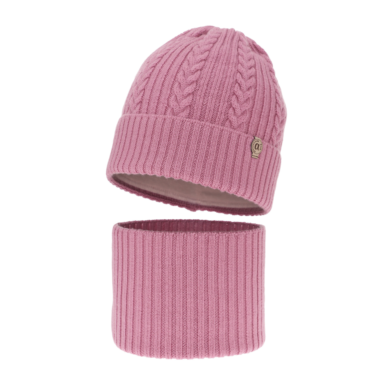 Set de iarnă pentru fete: căciulă și fular circular violet, 100% lână merino extra fină Jenny