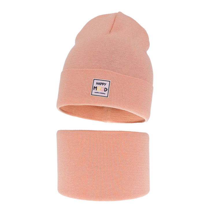 Set de primăvară-toamnă pentru fete: căciulă și fular circular, cu bumbac, portocaliu Mersila