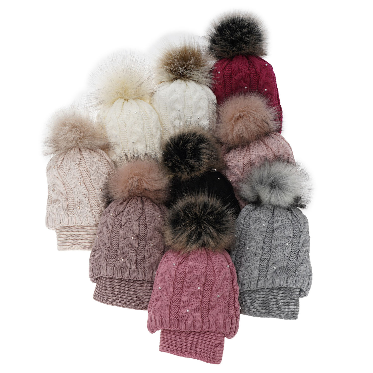 Set de iarnă pentru fete: căciulă și fular alb cu pompon Mirella
