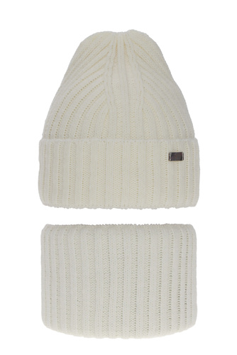 Set de iarnă pentru fete: căciulă și fular circular ecru Valentine