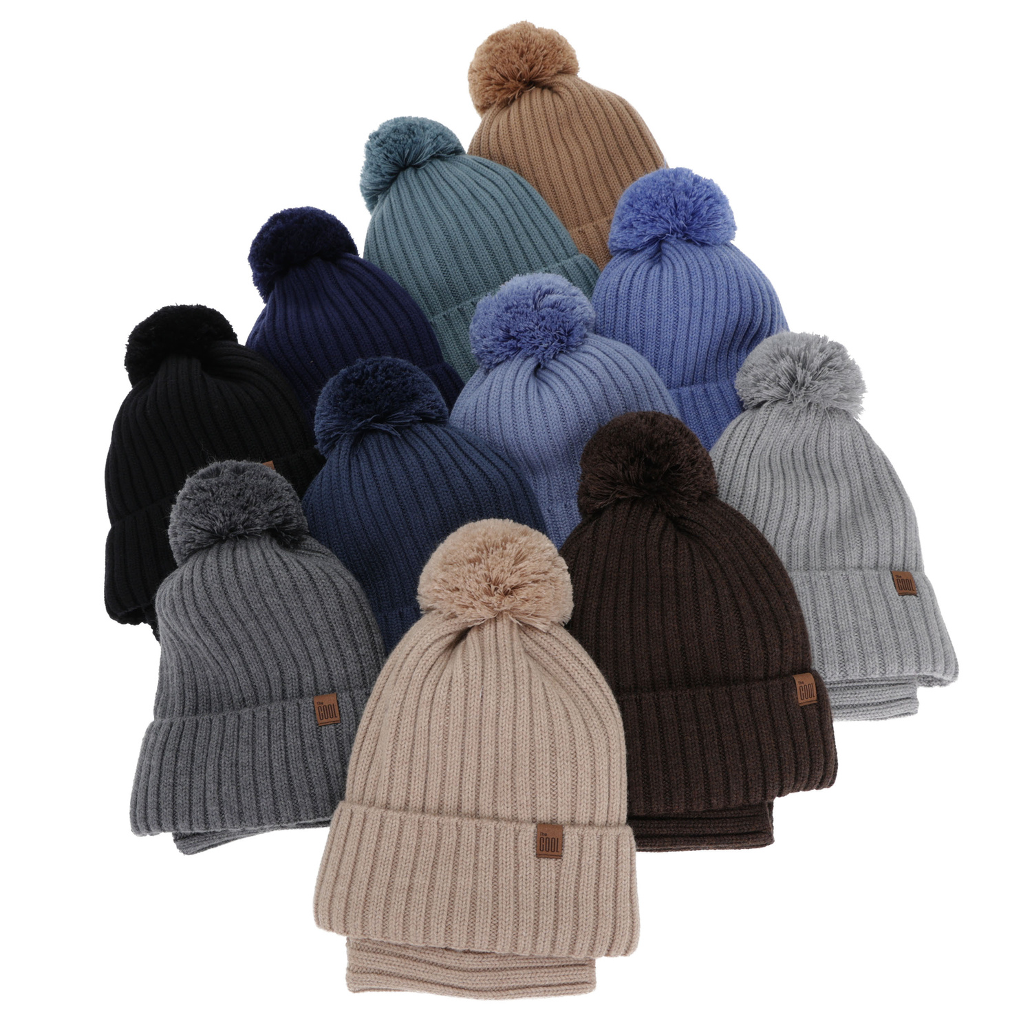 Set de iarnă pentru băieți: căciulă și fular circular, 100% lână merino, căptușit cu bumbac, albastru, Tolmar