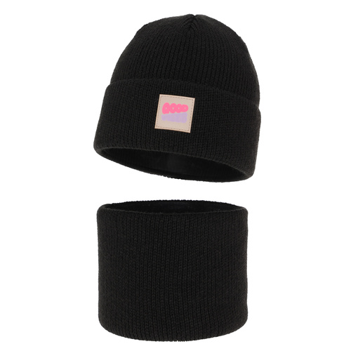 Set de iarnă pentru fete: căciulă și fular circular negru Josephin