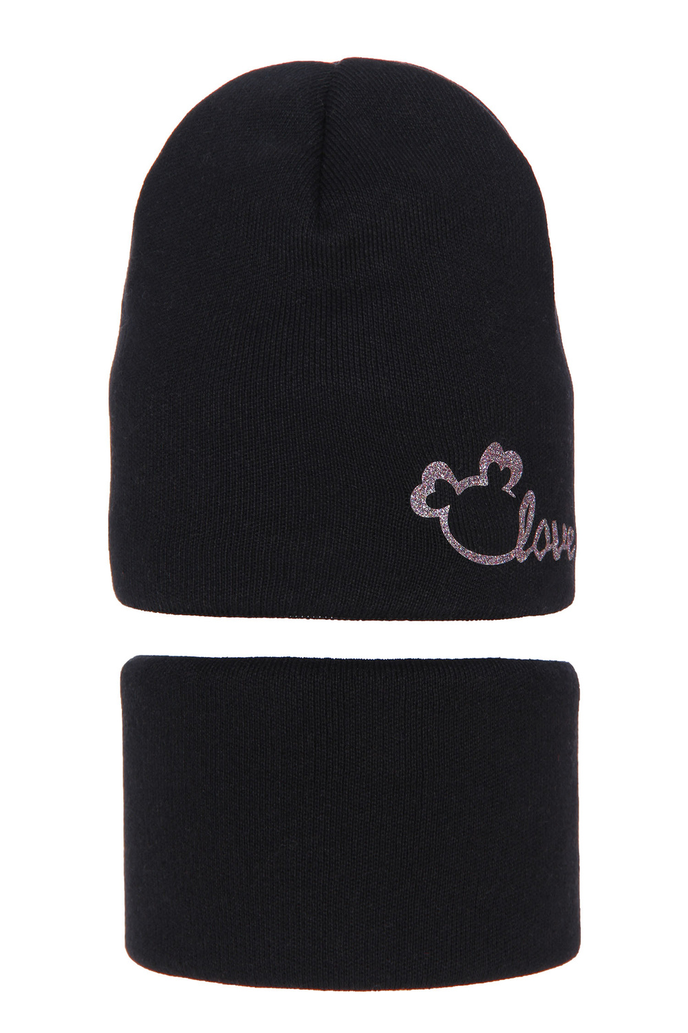 Set de iarnă pentru fete: căciulă și fular circular, cu bumbac, negru Darla