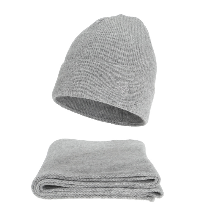 Set de iarnă pentru femei: căciulă și fular, gri, Rava