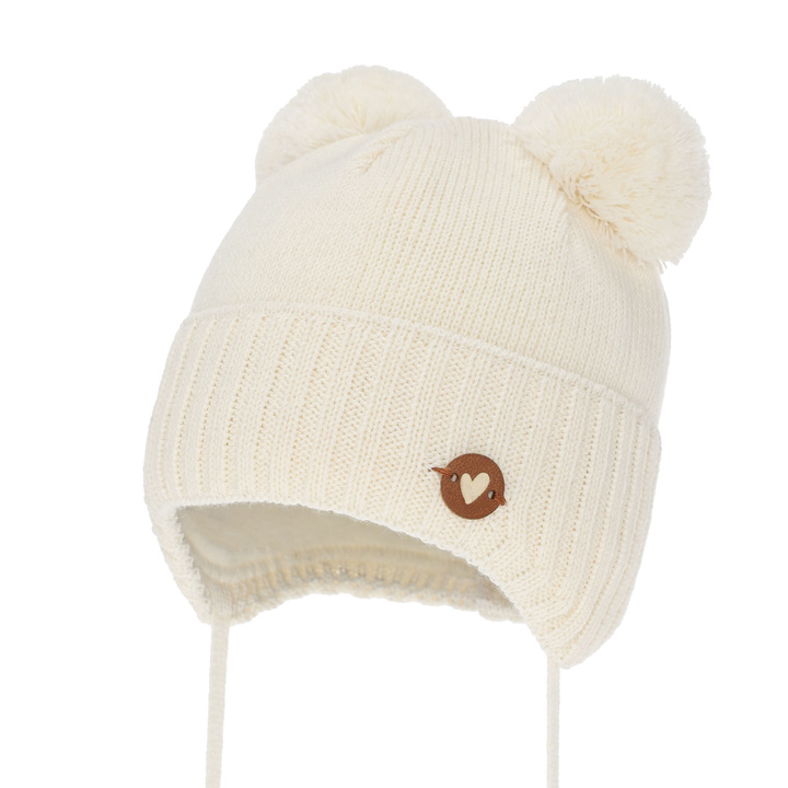 Căciulă de iarnă pentru fete, cremă, cu urechi, cu lână merino, Mesyna