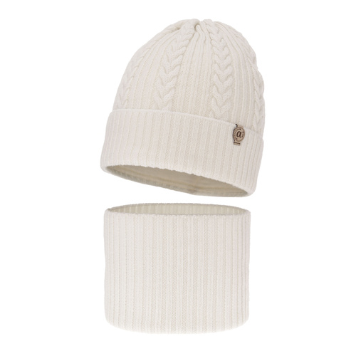 Set de iarnă pentru fete: căciulă și fular circular alb, 100% lână merino extra fină Jenny