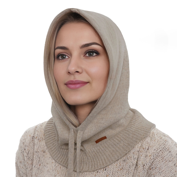 Balaclava de iarnă pentru femei, bej, cu lână merino, Elizabeth