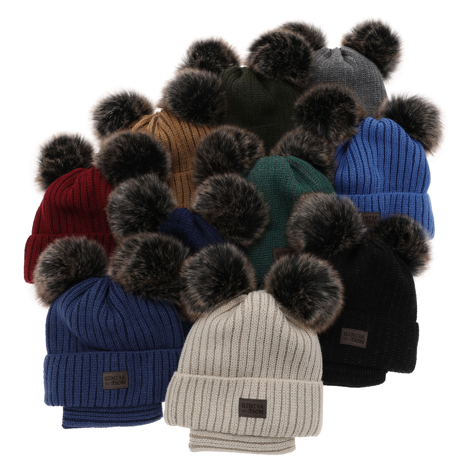 Set de iarnă pentru băieți: Căciulă și fular circular albastru cu 2 pompoane Tokio