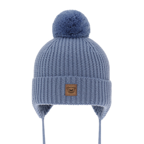 Căciulă de iarnă albastru pentru băieți din 100% lână merino extra fină, căptușită cu polar din lână Tacco