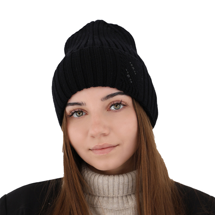 Căciulă de iarnă pentru femei neagră 100% lână merino extra fină Ariga