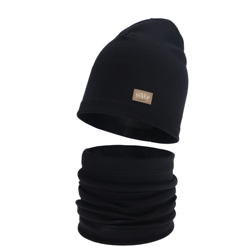 Set de primăvară-toamnă pentru fete: căciulă și fular circular, negru, bumbac, Torila