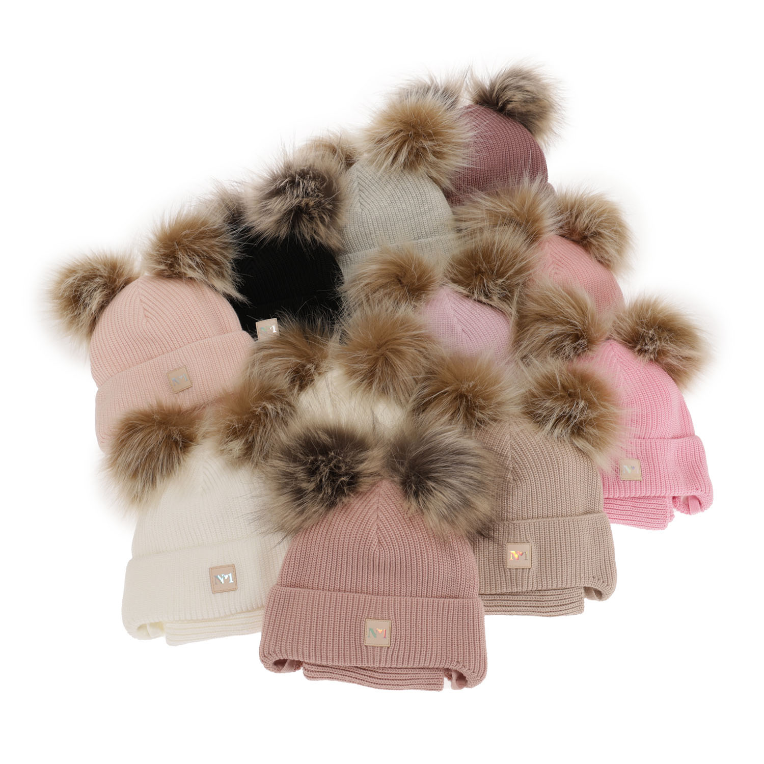 Set de iarnă pentru fete: căciulă și fular circular negru cu 2 pompoane Kiara