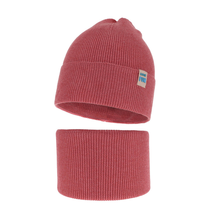 Set primăvară-toamnă pentru băieți: Căciulă și fular circular, cu bumbac, roșu Ottavio