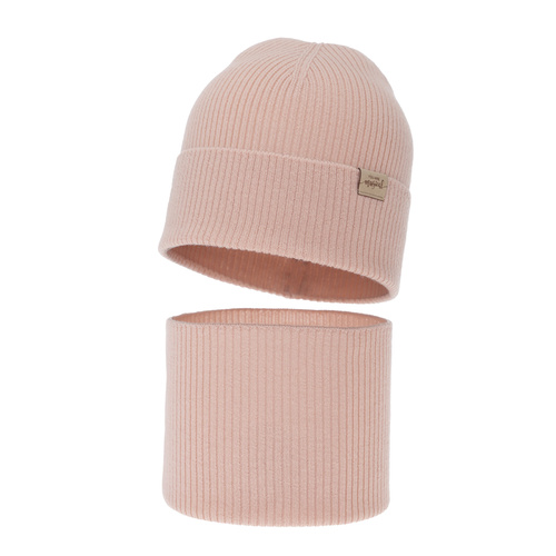 Set de primăvară-toamnă pentru fete: căciulă și fular circular, cremă, 100% lână merino, Magenta