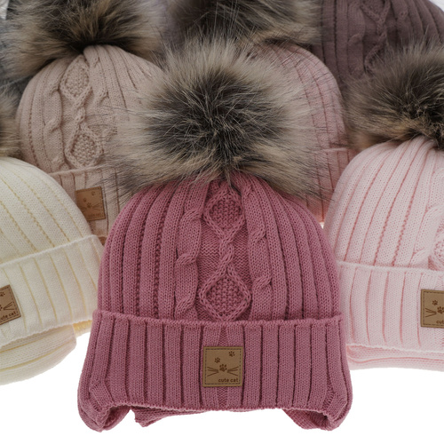 Set de iarnă pentru fete: căciulă și fular circular negru cu pompon Aida