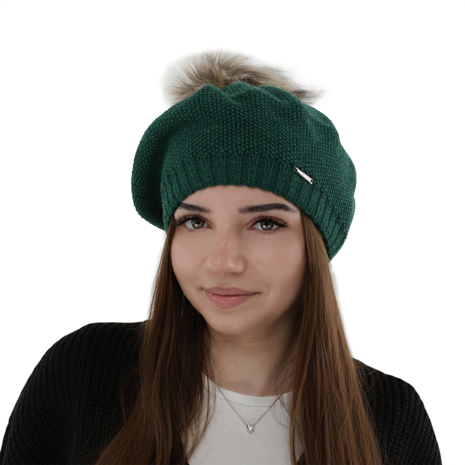 Beretă de iarnă pentru femei, verde, lână merino Bonnie