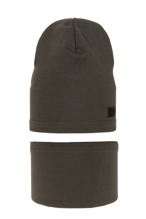 Set primăvară-toamnă pentru băieți: Căciulă și fular circular kaki Frizi