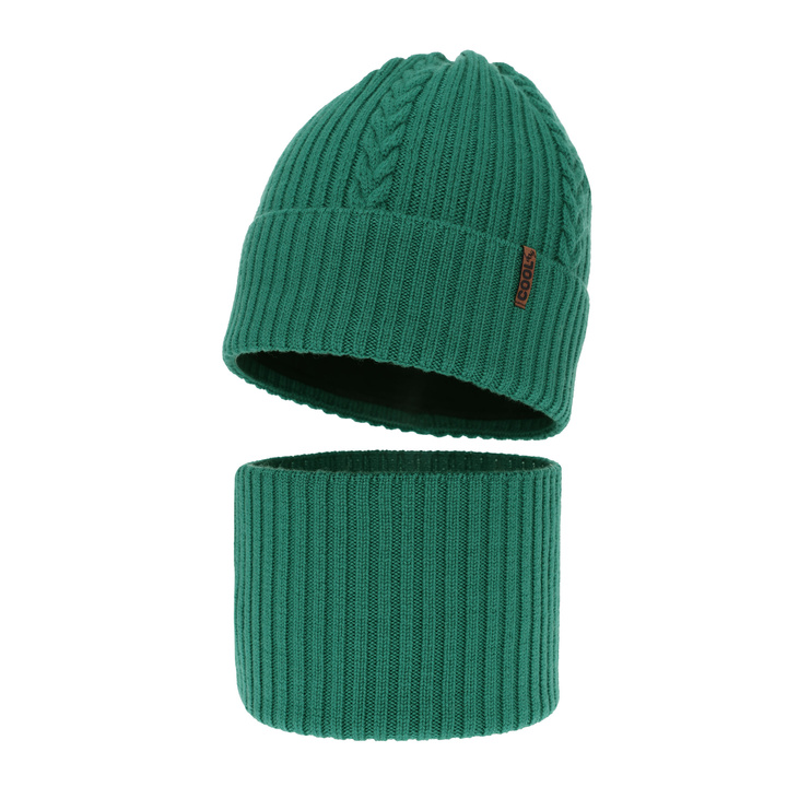 Set de iarnă pentru băieți: Căciulă și fular circular 100% lână merino extra fină verde Wilson