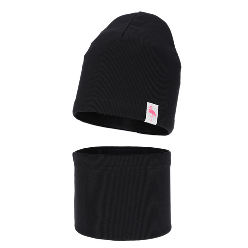 Set de primăvară-toamnă pentru fete bumbac: căciulă și fular circular, negru, Rumilla